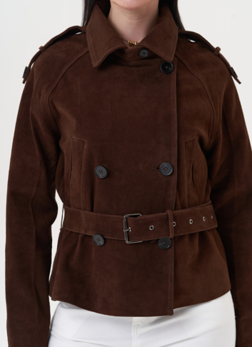 Женская куртка из замши с ремнем