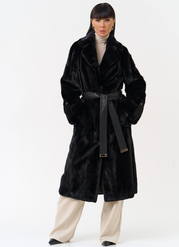 Женская шуба из меха норки blackglama с поясом