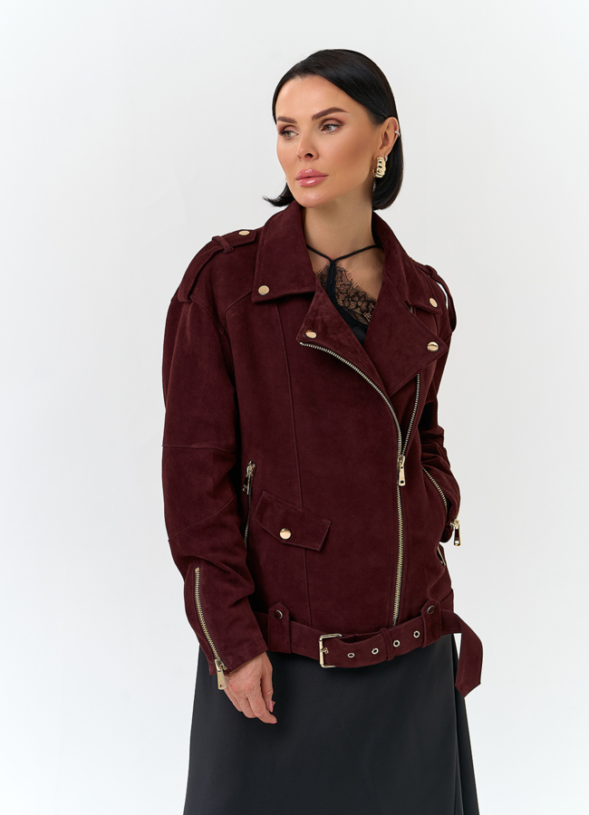Женская куртка из натуральной замши бордового цвета модель № 32739 универмаг малина