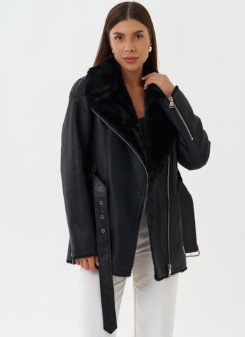 Эко дубленка с английским воротником