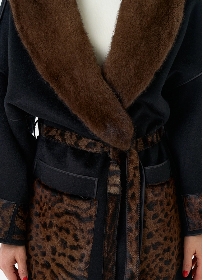 Женское длинное пальто с воротником из меха норки модель № 32647 универмаг малина