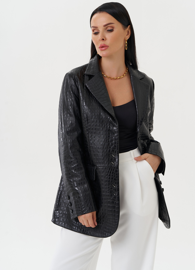 Жакет из натуральной кожи черного цвета модель № 27825 универмаг малина