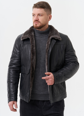 Куртка из натуральной кожи с отделкой из мутона