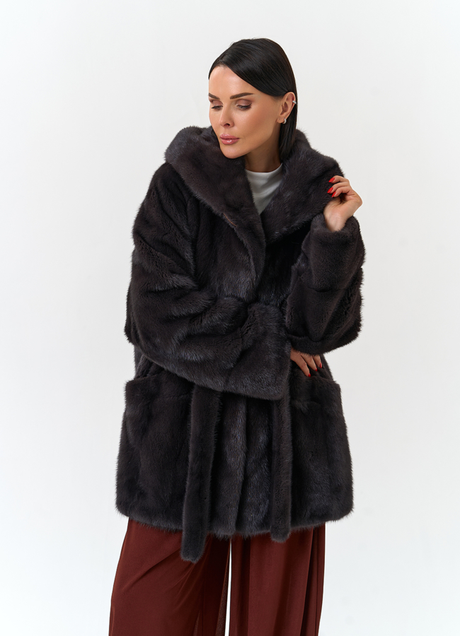 Шуба из меха норки с капюшоном модель № 31875 универмаг малина