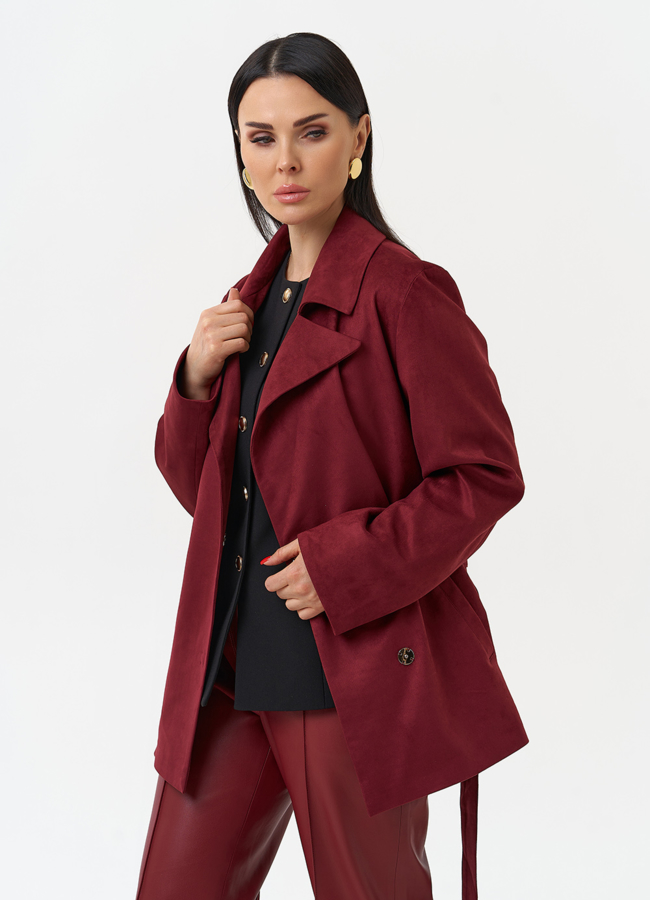 Женская куртка из эко замши бордового цвета модель № 30056 универмаг малина