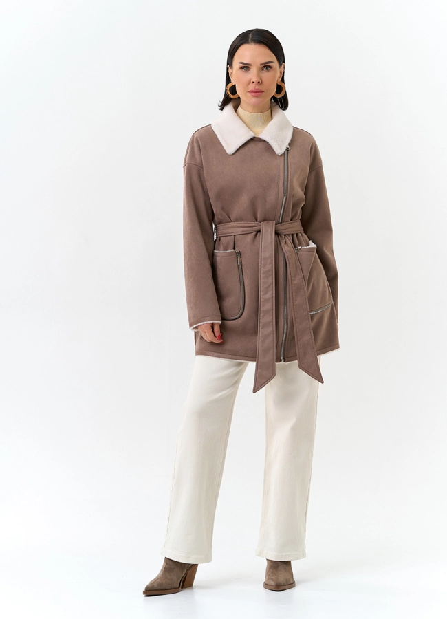 Женская дубленка из эко замши модель № 32689 в кредит