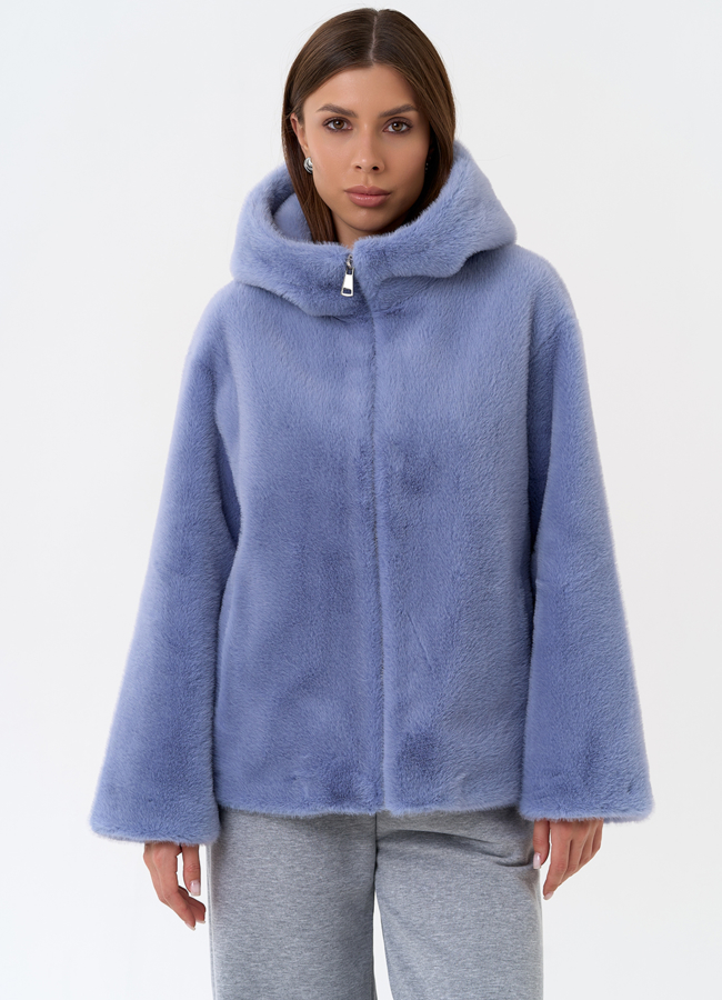 Женская куртка из эко меха с капюшоном модель № 31224 меха малина