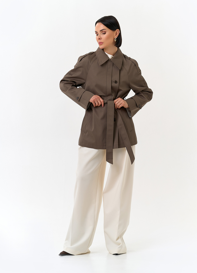 Женский укороченный плащ с поясом модель № 32822 универмаг малина