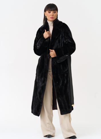 Женская шуба из меха норки blackglama с поясом