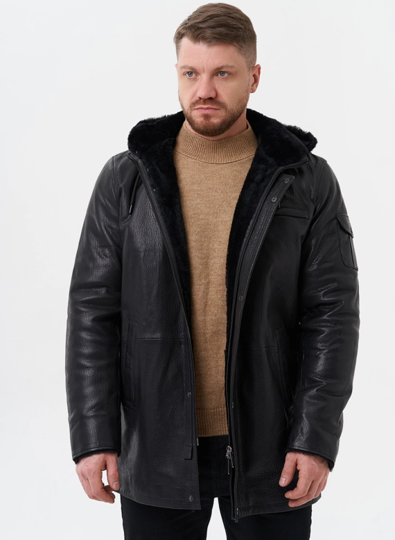 Мужская дубленка черного цвета  фото