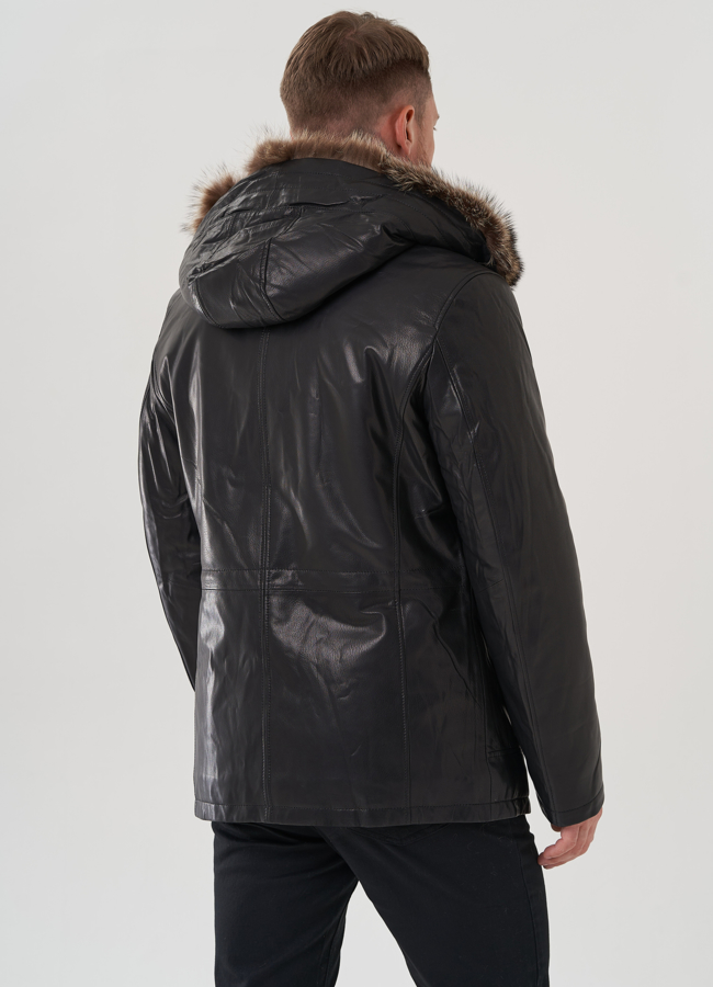 Мужская куртка с капюшоном на мехе из волка модель № 82262 универмаг малина