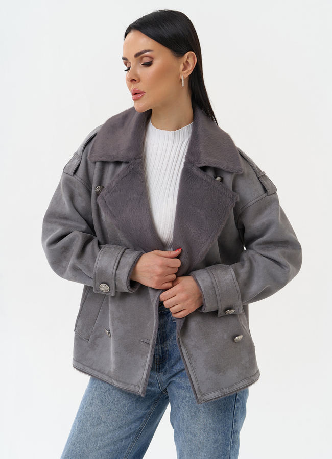 Дубленка из эко замши с акцентными пуговицами модель № 29987 универмаг малина