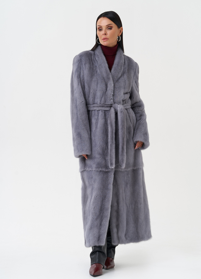 Длинная шуба из меха норки модель № 28305 универмаг малина