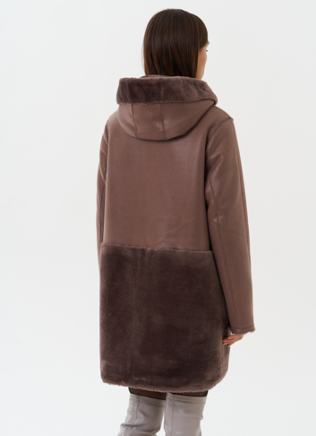 Двухсторонняя дубленка из эко кожи с капюшоном