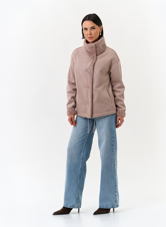 Женская двухсторонняя дубленка из эко замши