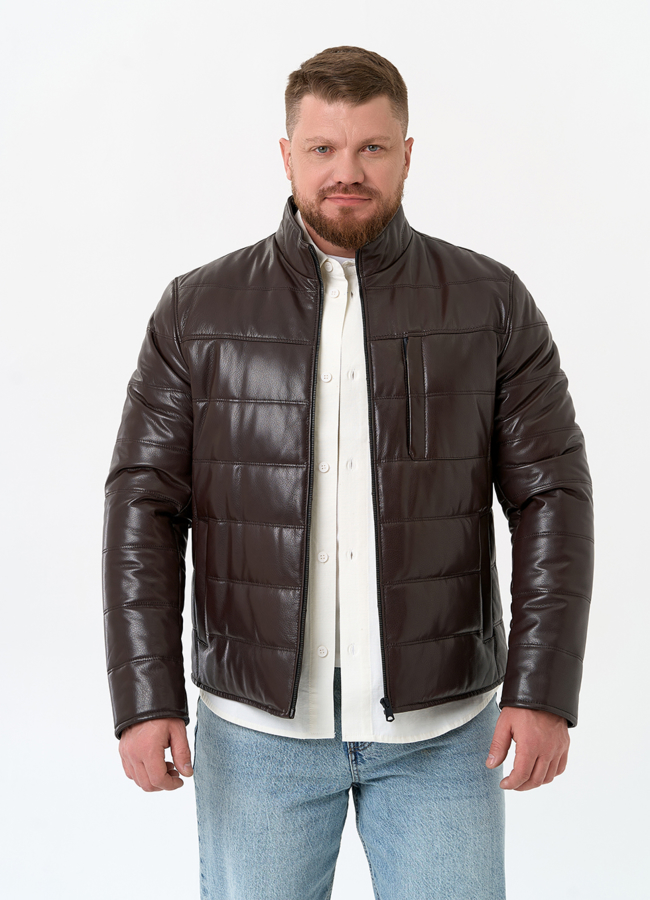 Мужская куртка из натуральной кожи с воротником стойкой модель № 32546 универмаг малина