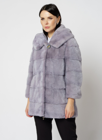 Норковая шуба с капюшоном голубого цвета трансформер  4 в 1