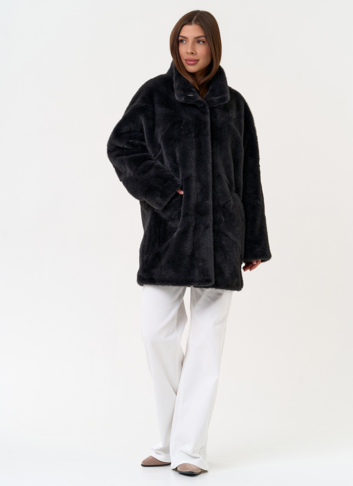 Женская шуба из эко меха с воротником стойкой