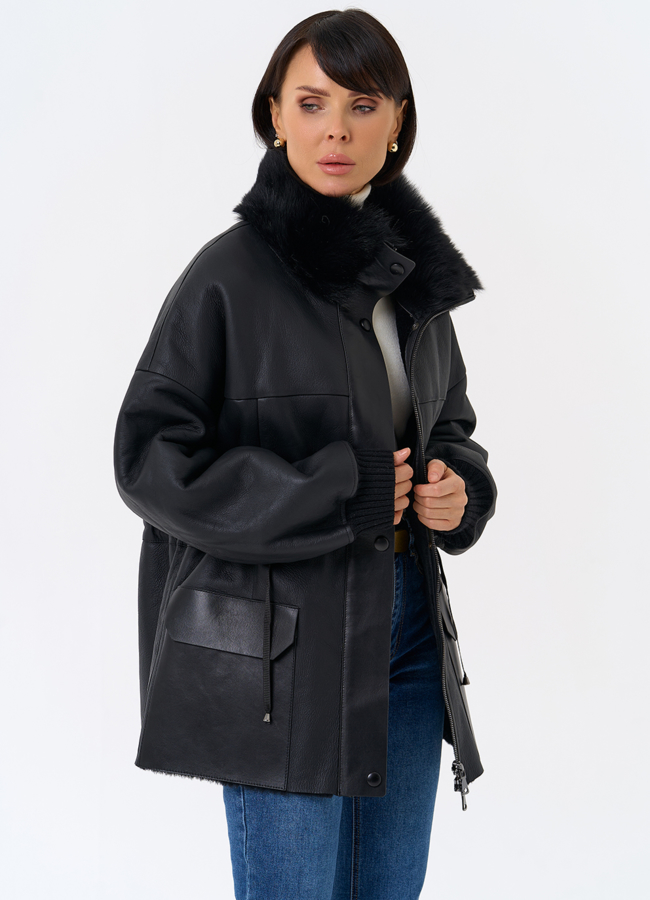 Женская натуральная дубленка с воротником стойкой модель № 31930 универмаг малина