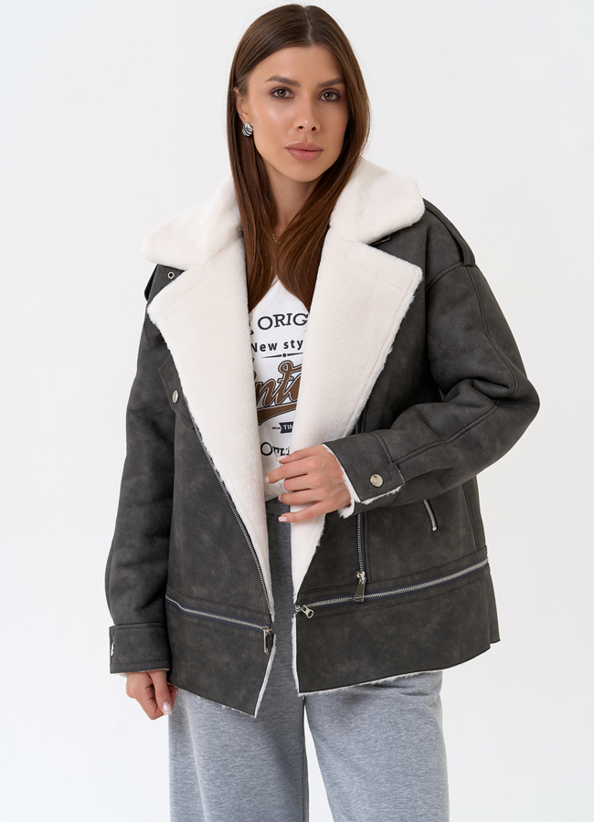 Женская дубленка трансформер из эко замши модель № 31353 в рассрочку