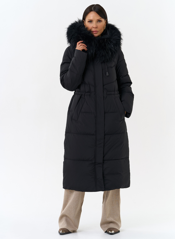Женский пуховик с капюшоном из меха чернобурки