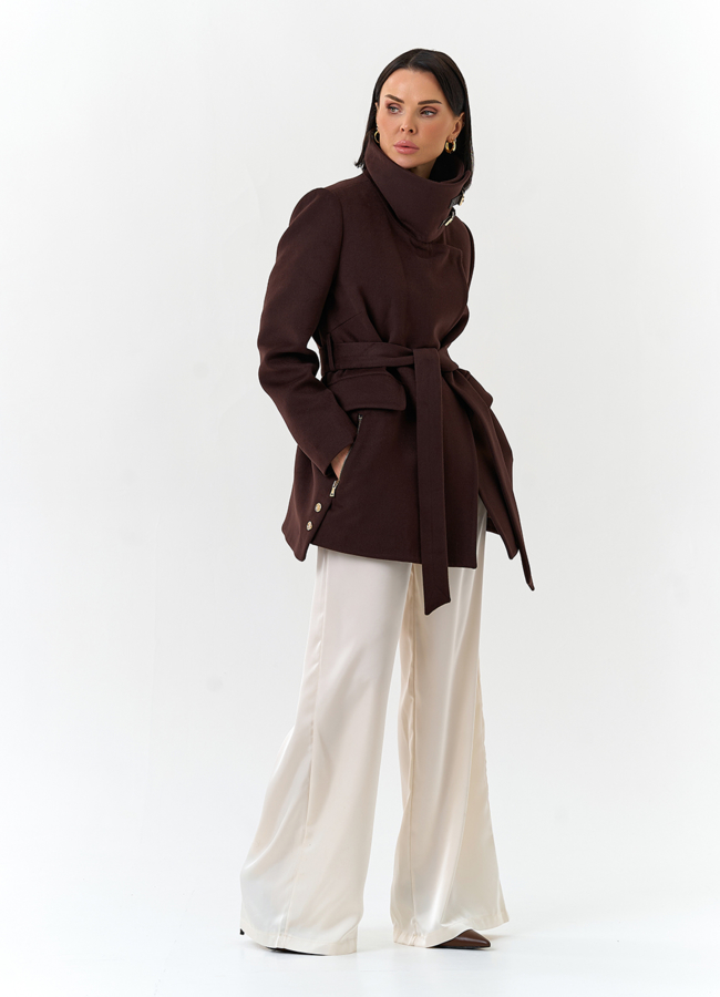 Женское укороченное пальто с воротником стойкой модель № 32553 универмаг малина