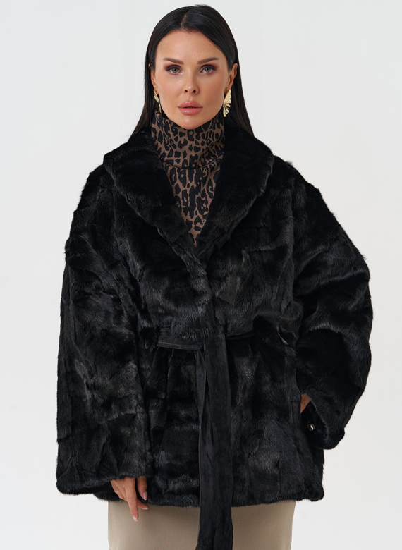 Шуба из меха норки с поясом