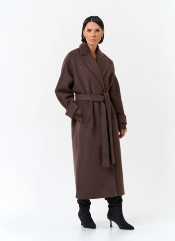 Женское длинное пальто с английским воротником фото