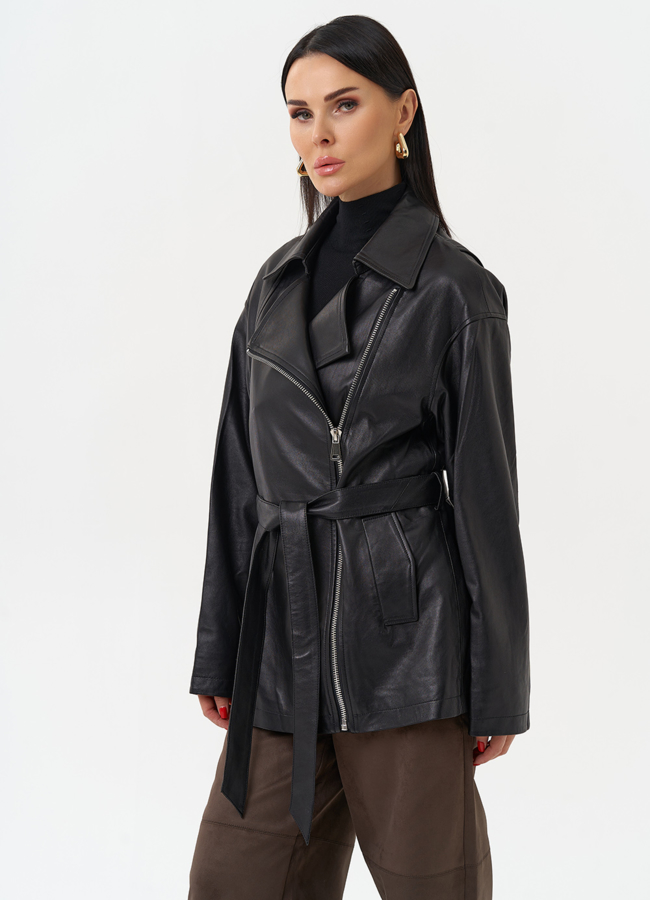 Куртка из натуральной кожи с поясом модель № 30160 в рассрочку