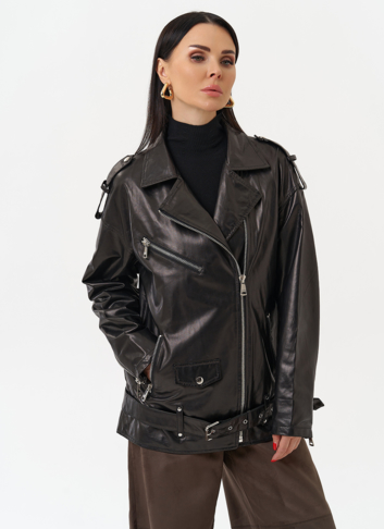 Удлиненная кожаная куртка-косуха