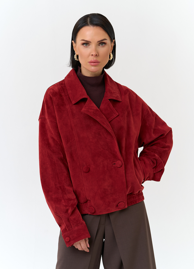 Женская куртка из натуральной замши красного цвета модель № 32740 универмаг малина