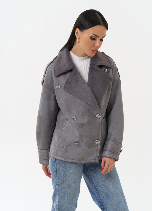 Дубленка из эко замши с акцентными пуговицами модель № 29987 универмаг малина