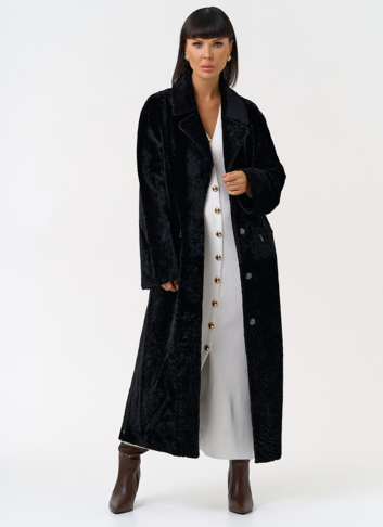 Женская двухсторонняя дубленка с английским воротником