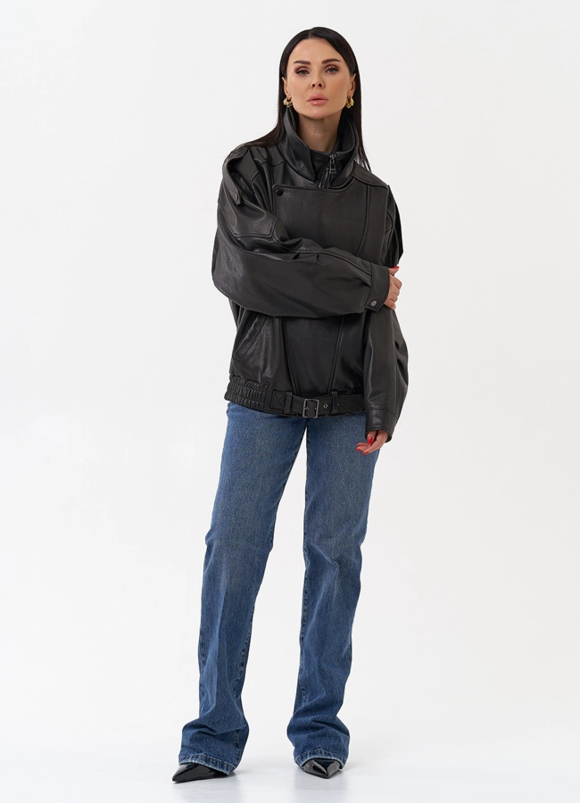 Объемная женская куртка из натуральной кожи модель № 29912 универмаг малина