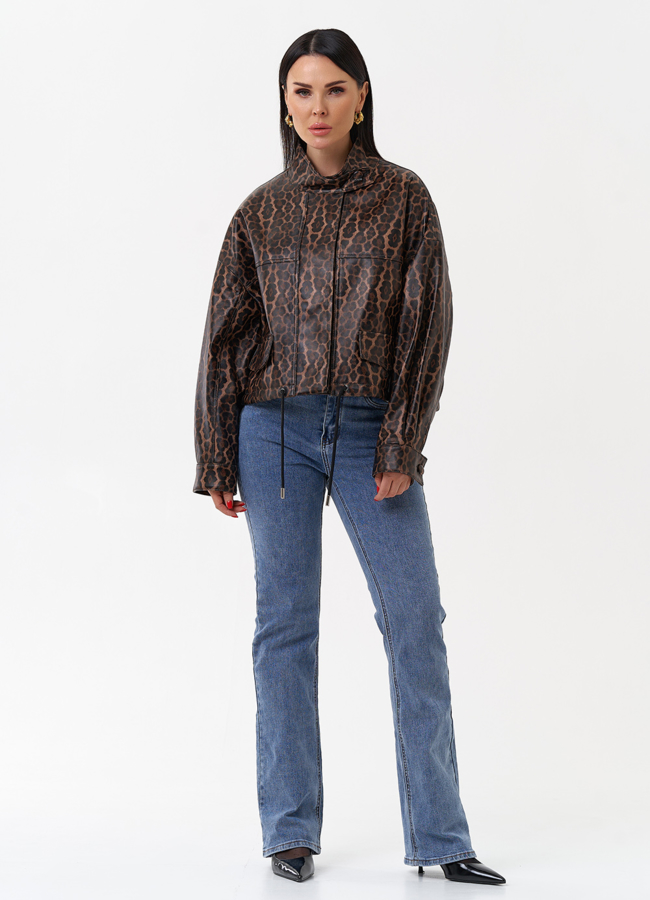Леопардовая кожаная куртка модель № 4315 в кредит