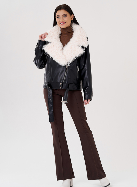 Куртка косуха на утеплении с отделкой натуральный козлик