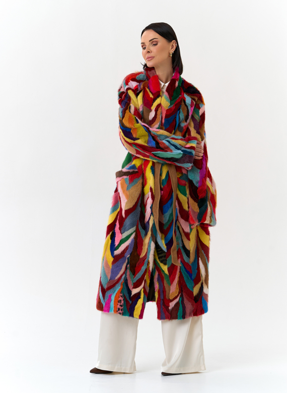 Норковая шуба в стиле пэчворк