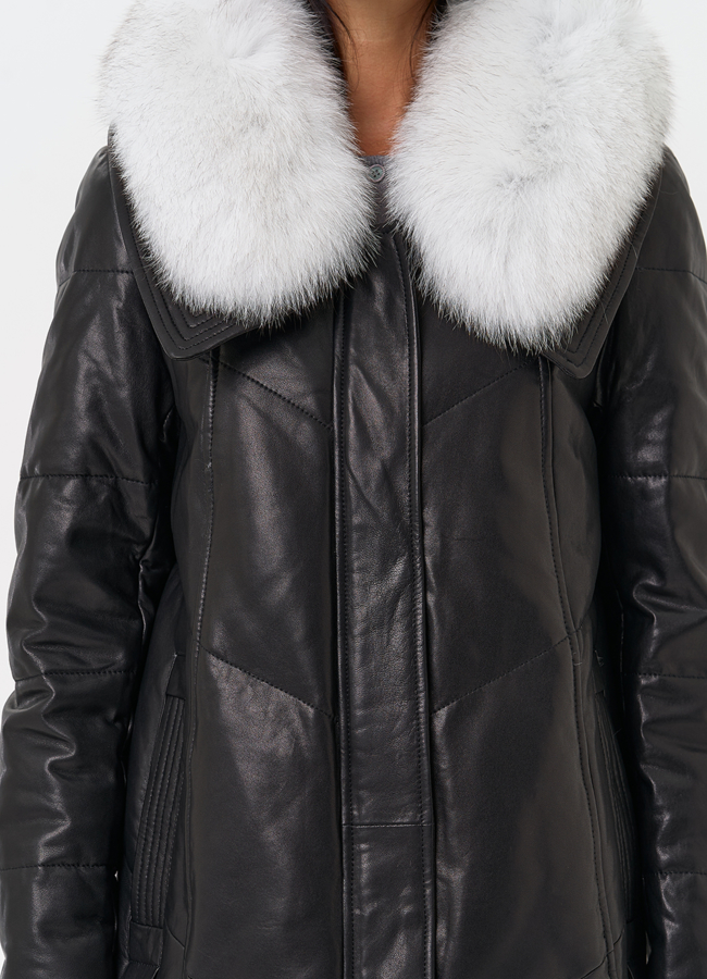 Длинный пуховик из натуральной кожи модель № 31568 в кредит