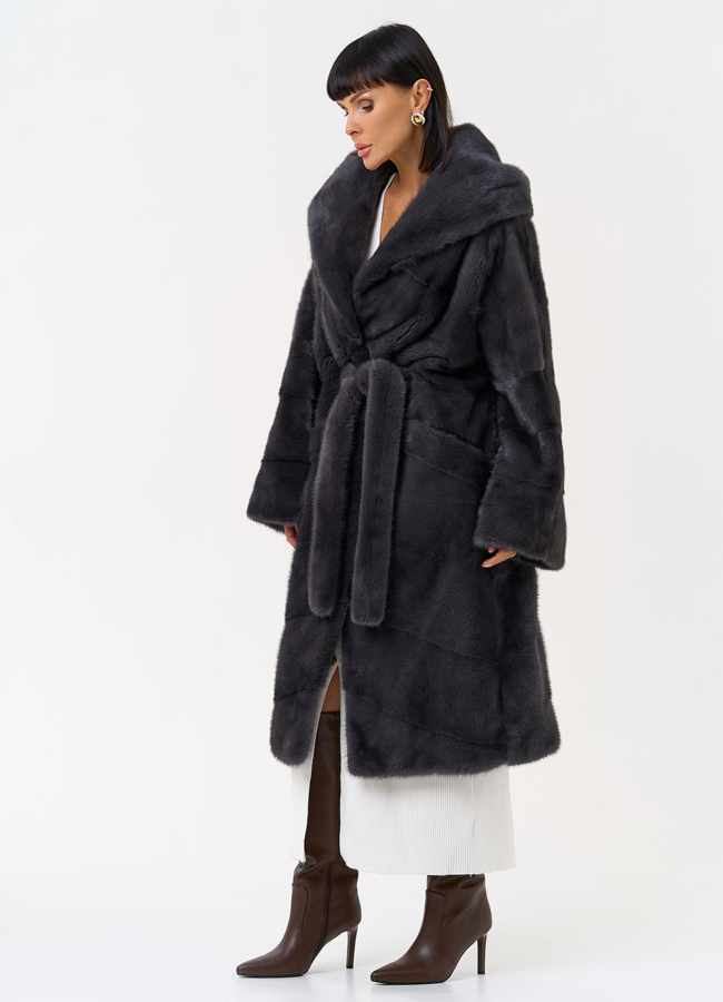 Женская шуба из меха норки с капюшоном модель № 31382 в рассрочку