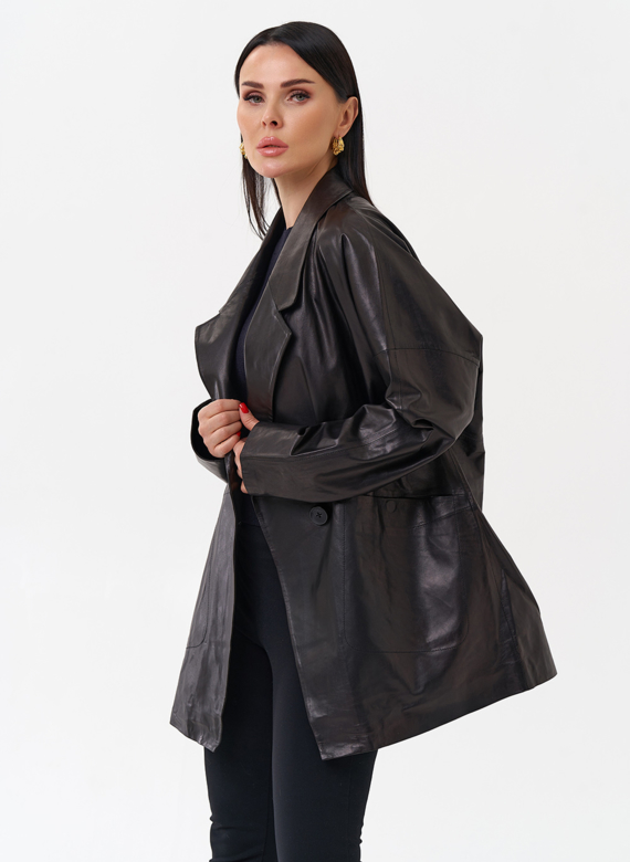 Жакет удлиненный из натуральной кожи