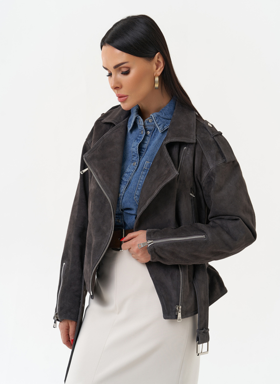 Женская куртка из натуральной замши с поясом