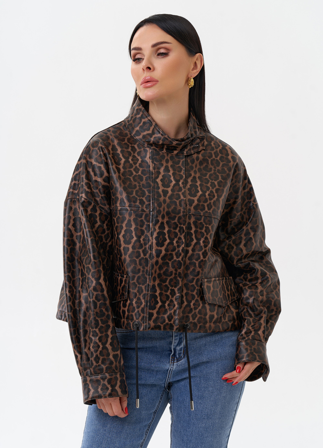 Леопардовая кожаная куртка модель № 4315 универмаг малина