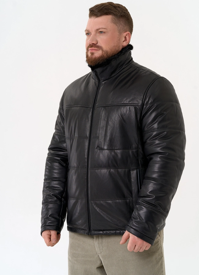 Куртка из натуральной кожи черного цвета модель № 29323 в кредит