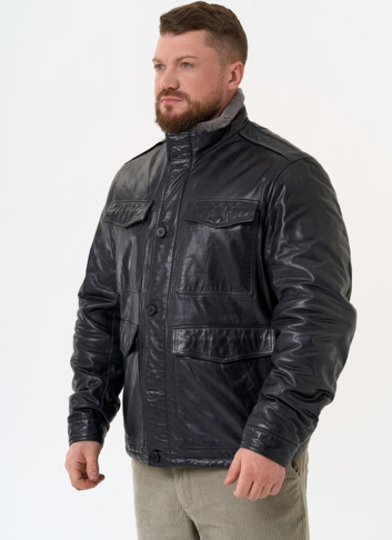 Куртка из натуральной кожи с воротником стойкой