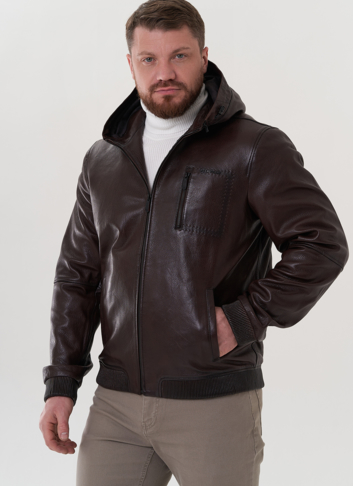 Куртка с капюшоном из натуральной кожи