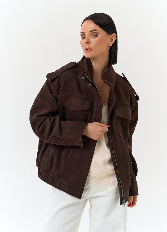 Женская куртка бомбер из эко замши  модель № 33036 универмаг малина