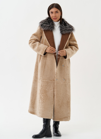 Двухсторонняя дубленка из эко кожи с мехом енота
