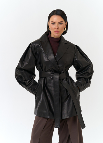 Жакет из натуральной кожи с поясом