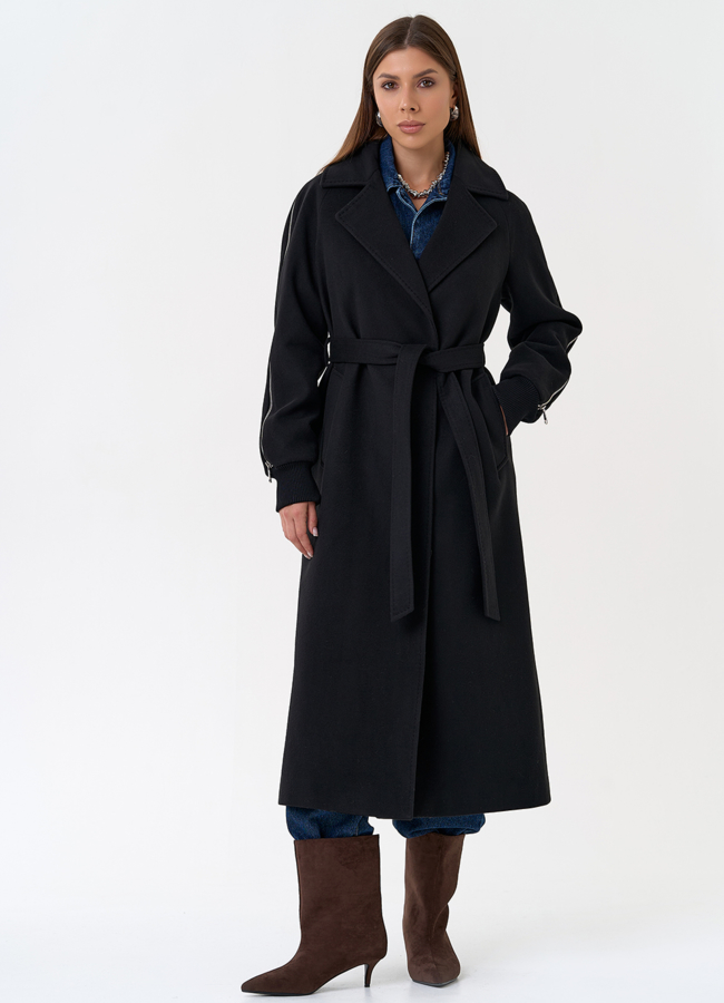 фото Женское пальто с декоративными молниями модель № 31383