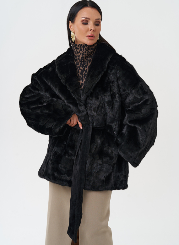 Шуба из меха норки с поясом